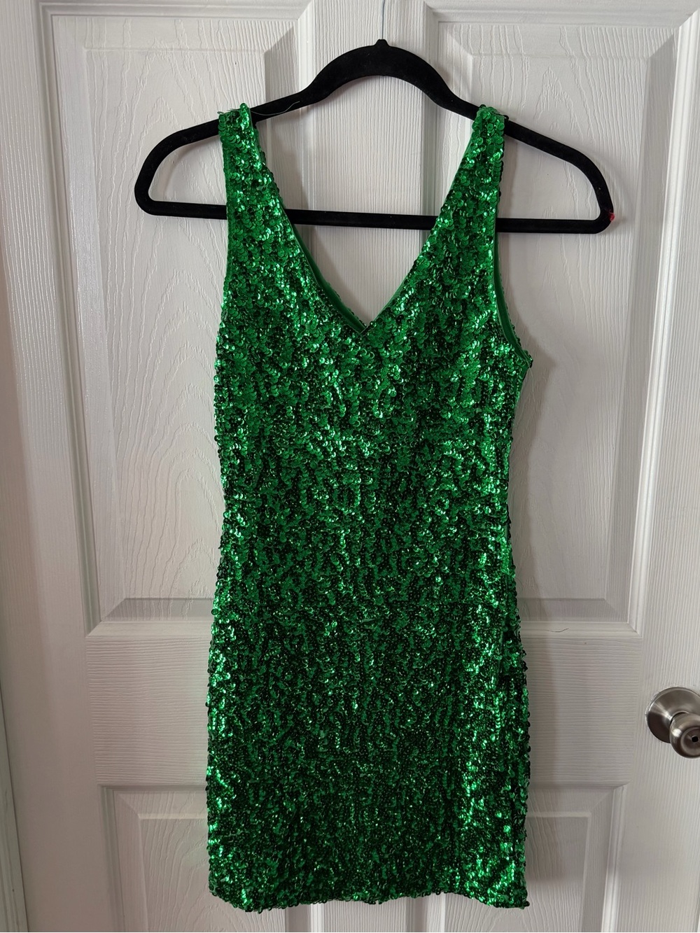 Green Sequin V-Neck Dress